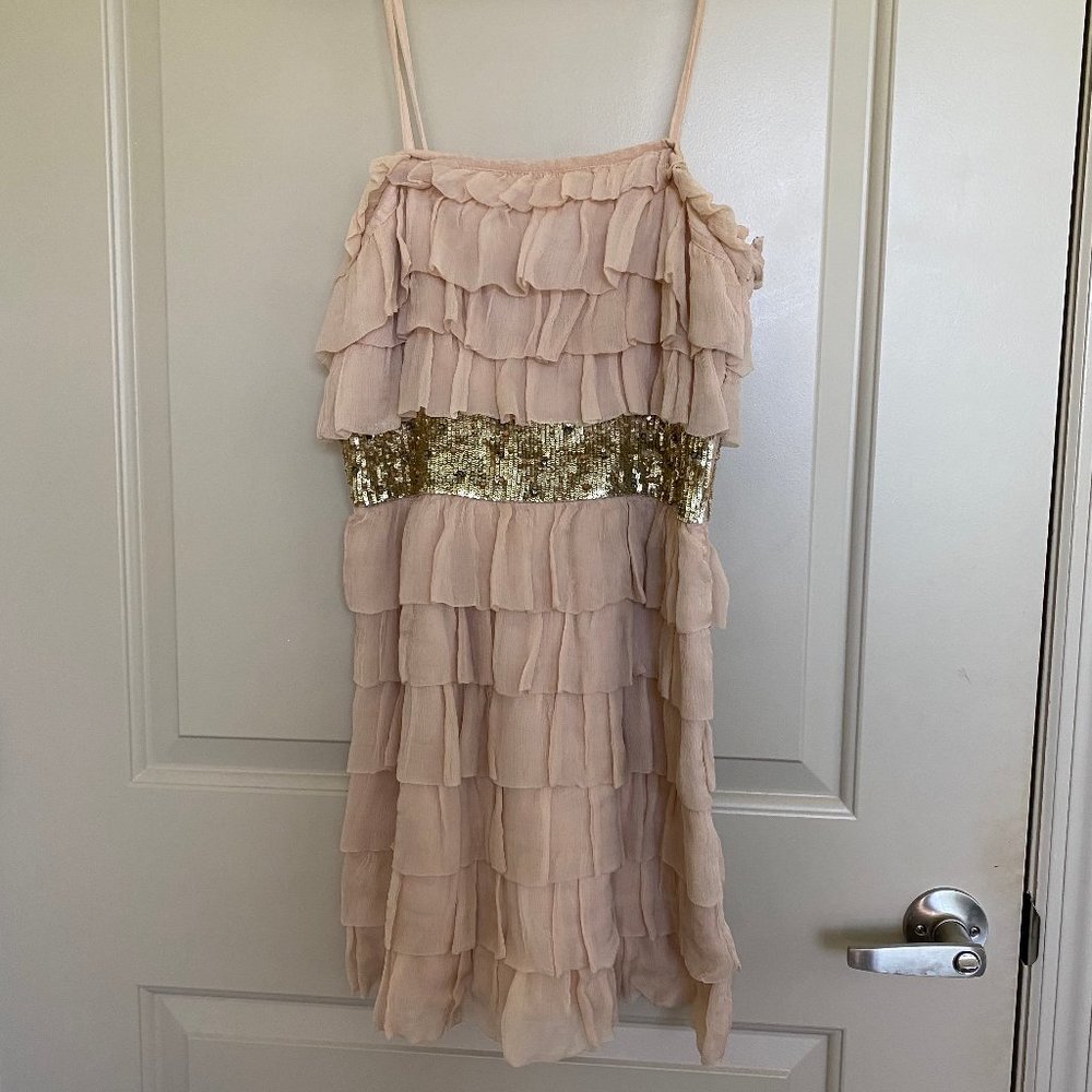 French Connection Frilly Pink/Gold Dress
